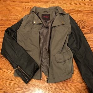 Army jacket with leather sleeves